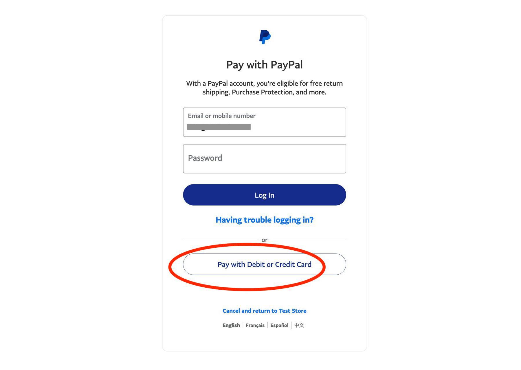 PayPal - оплата гостевой картой