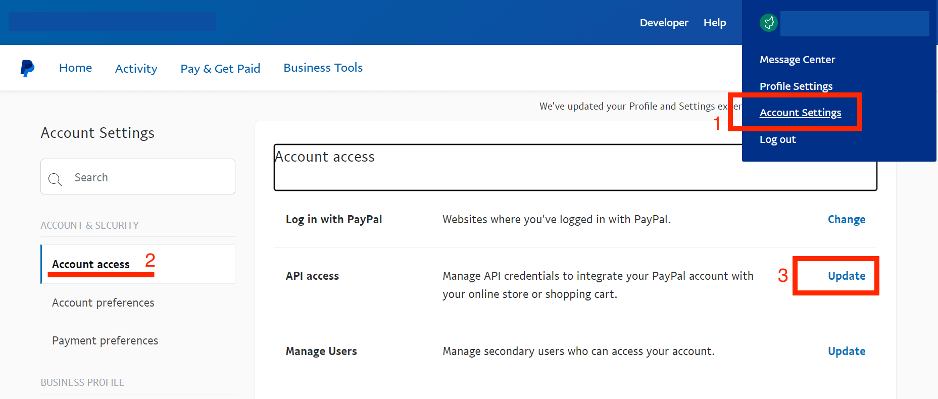 настройки в личном кабинете PayPal